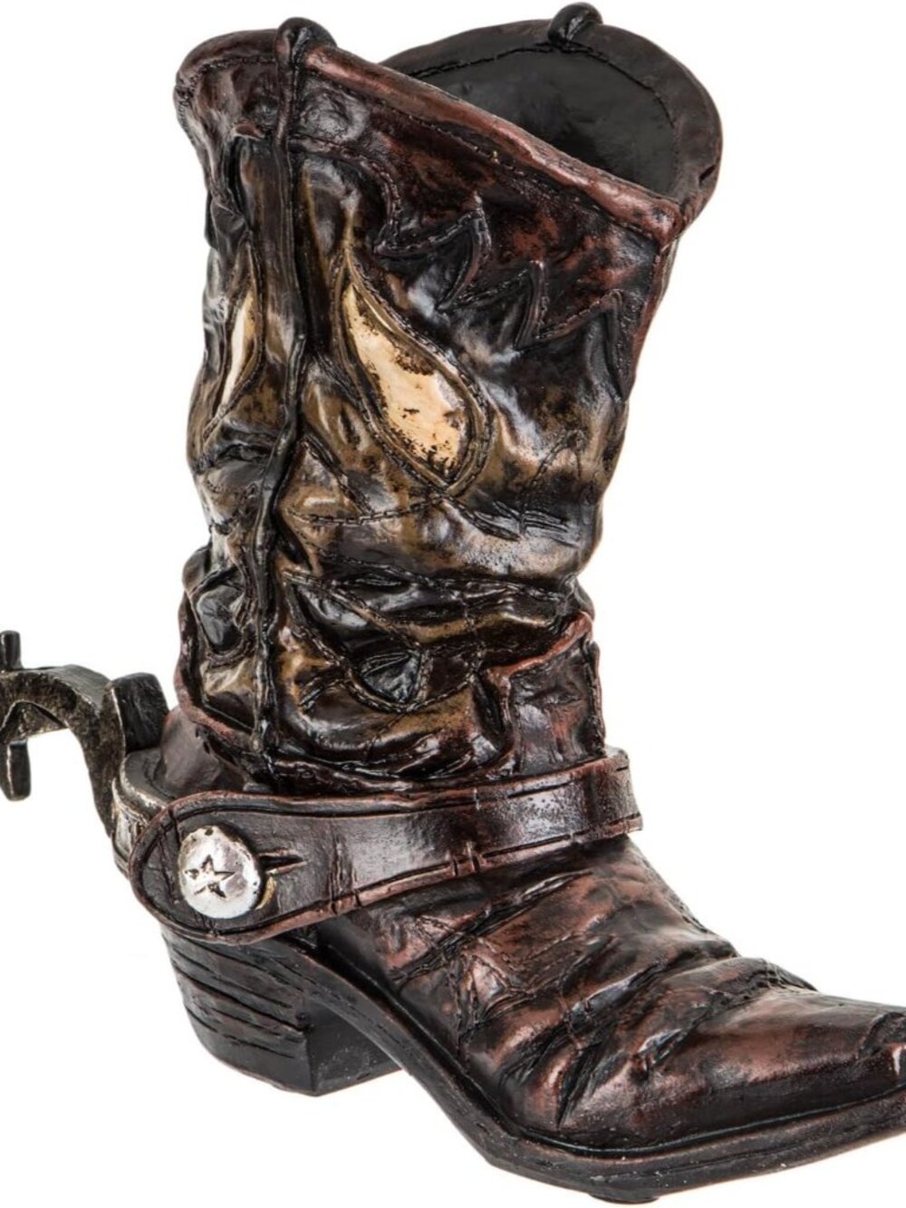 Western Star Spur Cowboy Boot Vase, 9.38" H x 10.94" W, Home Office Wedding Cent